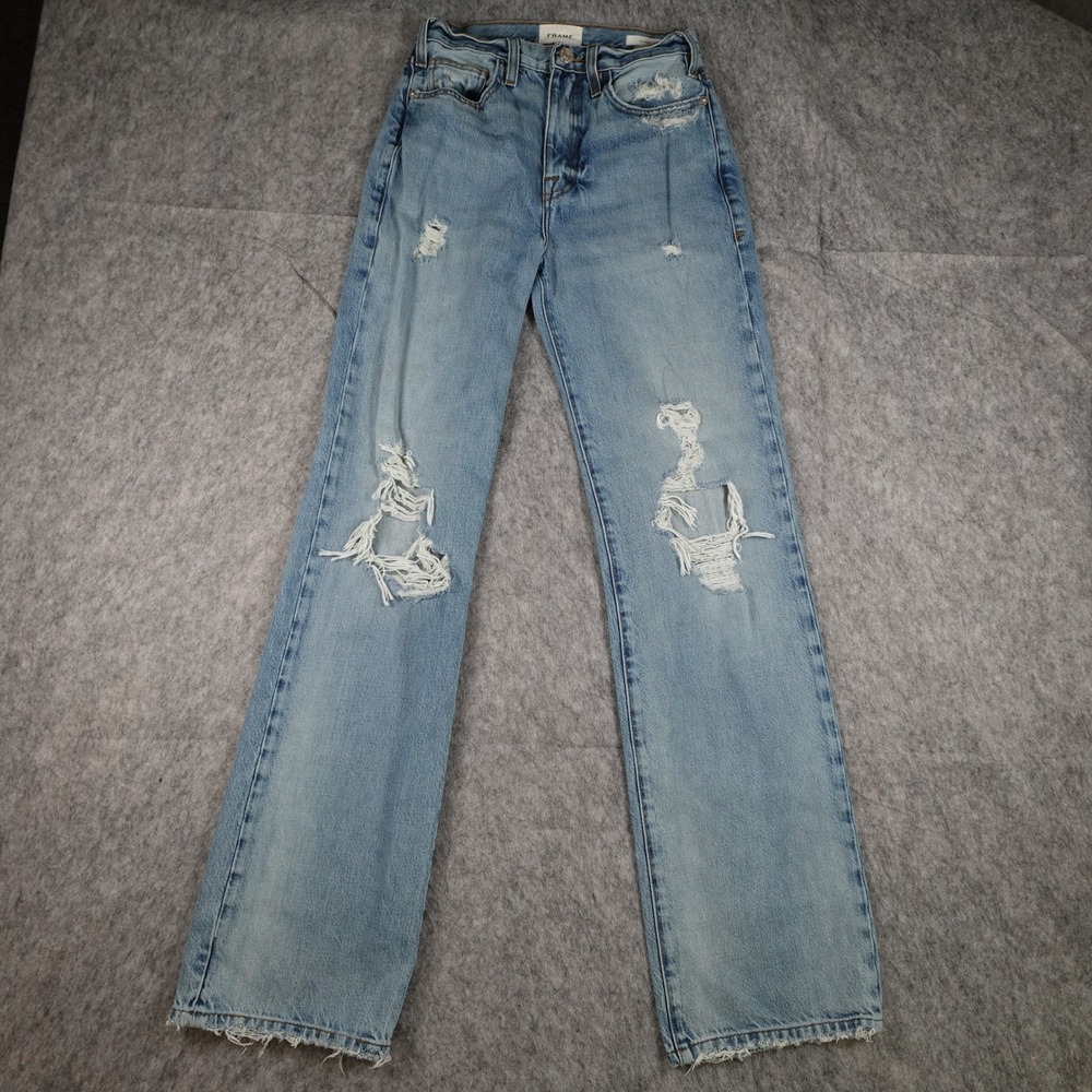 FRAME Jeans Womens 24 Blue Le Jane Sunkissed Distressed Straight Leg - Picture 1 of 11
